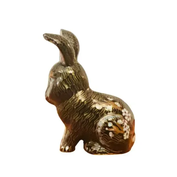 Vintage Chinese Cloisonné Hand Painted Copper Enamel Navy Blue Bunny Figurine - Picture 2 of 4